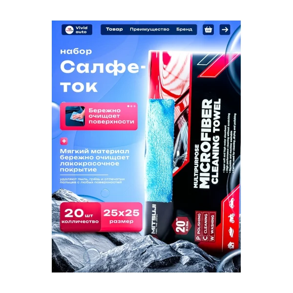 Mitsuji Набор салфеток из микрофибры 25*25 см. 20 шт. FDPK020