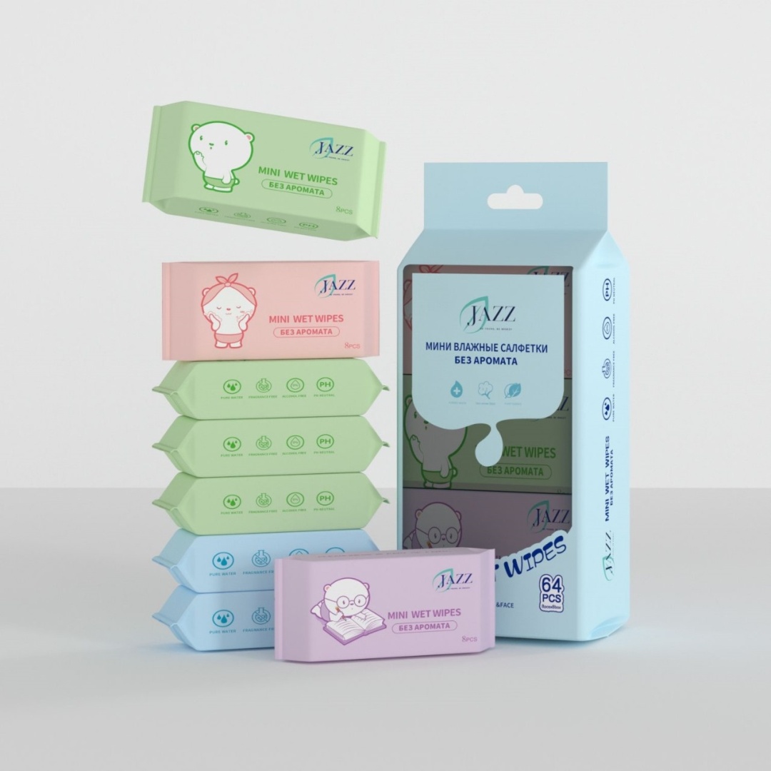 Детские влажные салфетки JAZZ Mini Wet Wipes 64 шт