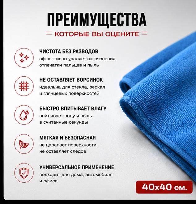 MITSUJI салфетка из микрофибры для стекол 40*40 MC008